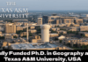 Fully Funded Ph.D. in Geography at Texas A&M University, USA Fully Funded Ph.D. in Geography